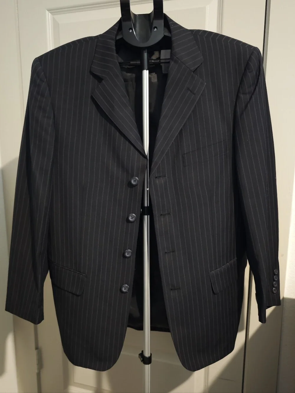 NWT Eddie Domani Men's Black Pinstripe Suit Unhemmed Trousers Size 40S / 34W